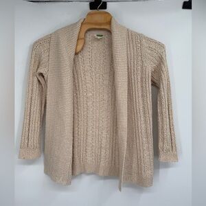 Anthropologie Cream Knit Crochet Open‎ Front Cardigan Sweater Cozy Warm Sz S